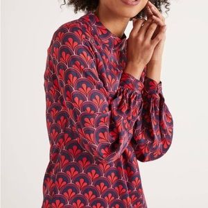 Boden | French Navy Retro Scallop Christobel Mock-Neck Shift Dress | Size 18 US